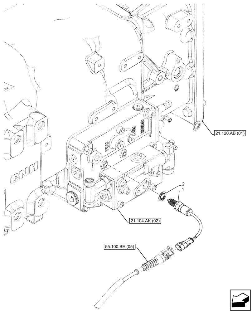 Схема запчастей Case IH FARMALL 85C - (55.020.AB[04]) - VAR - 330069, 332069, 333068, 333069, 390068 - TRANSMISSION, SPEED SENSOR, SHUTTLE (55) - ELECTRICAL SYSTEMS