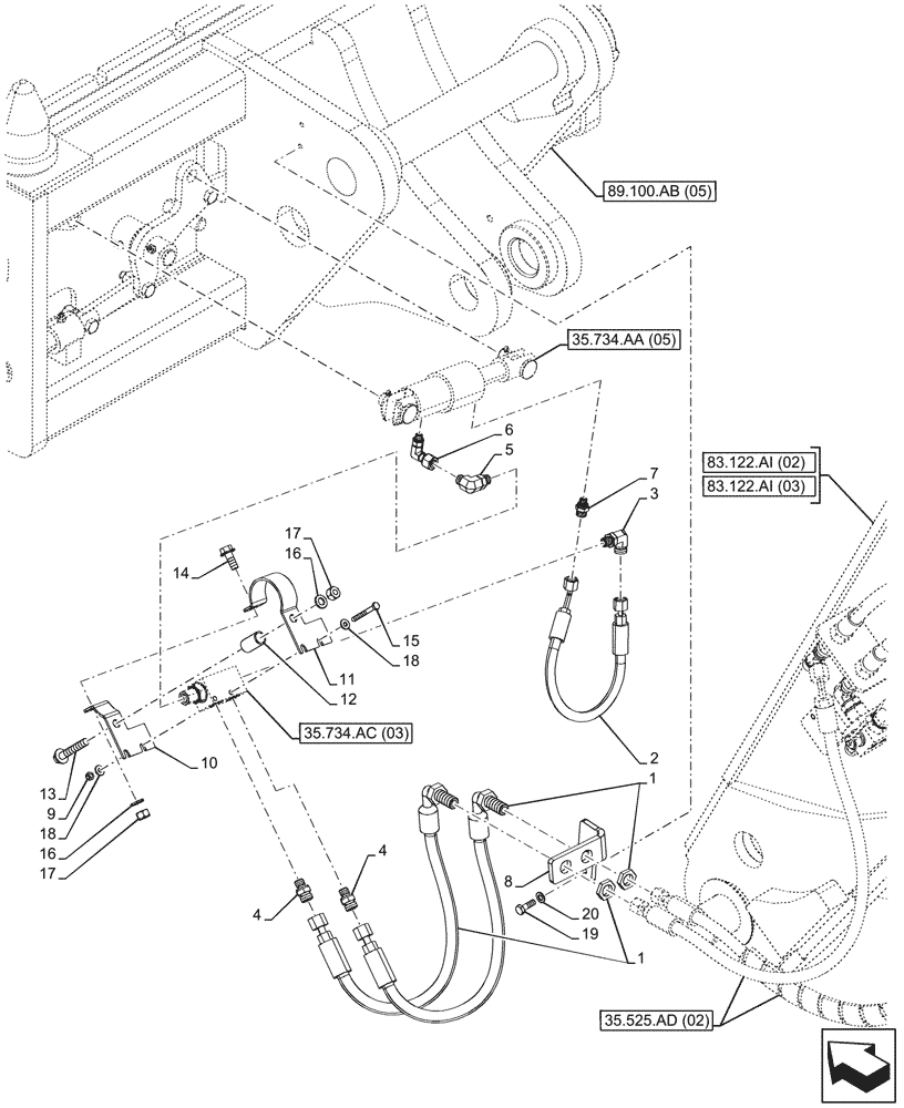 Схема запчастей Case IH FARMLIFT 935 - (35.734.AD[03]) - VAR - 749485 - QUICK COUPLER, VALVE, HYDRAULIC LINE (35) - HYDRAULIC SYSTEMS