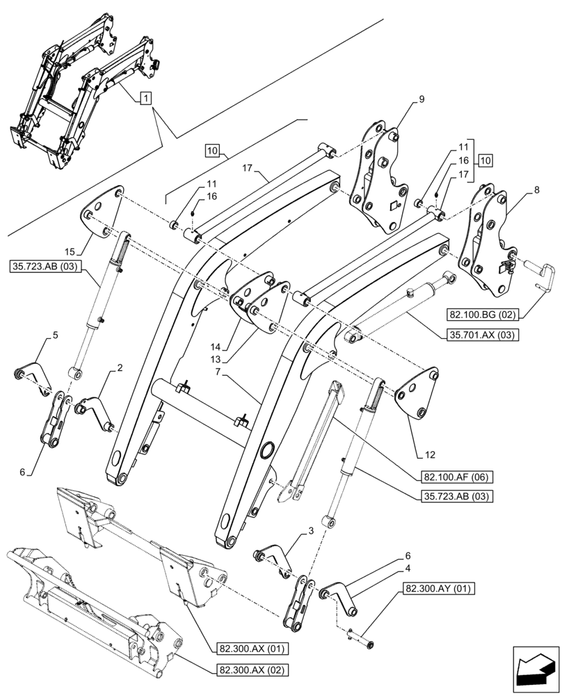 Схема запчастей Case IH FARMALL 115C - (82.100.AF[05]) - VAR - 334489, 339489, 336734, 336736 - LOADER ARM, ARM/LIFTING DEVICE (82) - FRONT LOADER & BUCKET