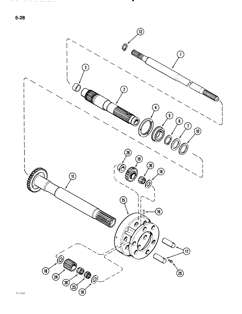 Схема запчастей Case IH 2096 - (6-028) - POWER SHIFT TRANSMISSION, PLANETARY CLUTCH, PRIOR TO TRANSMISSION SERIAL NUMBER 16264559 (06) - POWER TRAIN