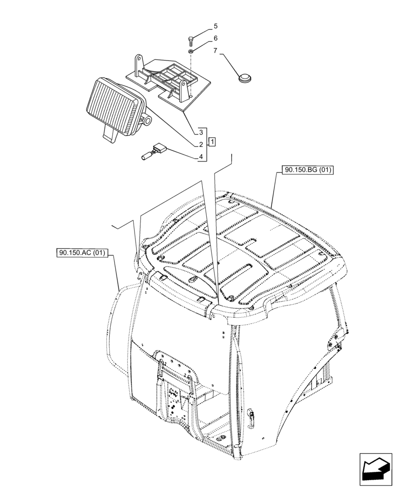 Схема запчастей Case IH PUMA 150 - (55.404.BS[07]) - VAR - 391201, 758170, 758171 - WORK LIGHT, FRONT, UPPER (55) - ELECTRICAL SYSTEMS