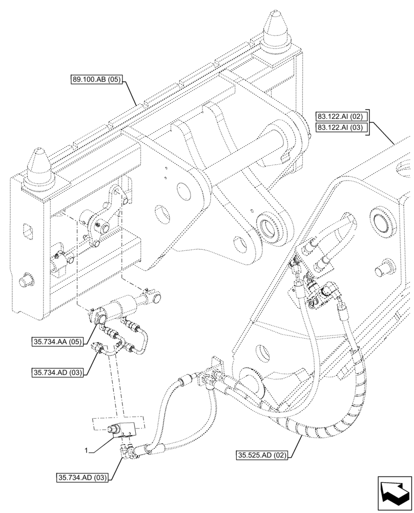 Схема запчастей Case IH FARMLIFT 935 - (35.734.AC[03]) - VAR - 749485 - QUICK COUPLER, VALVE (35) - HYDRAULIC SYSTEMS