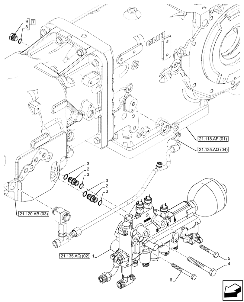 Схема запчастей Case IH FARMALL 85C - (21.135.AQ[01]) - VAR - 391069 - TRANSMISSION, VALVE, HI-LO (21) - TRANSMISSION