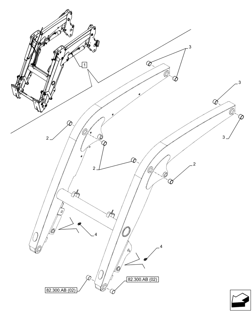 Схема запчастей Case IH FARMALL 105C - (82.100.AA[04]) - VAR - 335490, 337490, 336744, 336745, 336746, 336747 - LOADER ARM, BUSHING (82) - FRONT LOADER & BUCKET