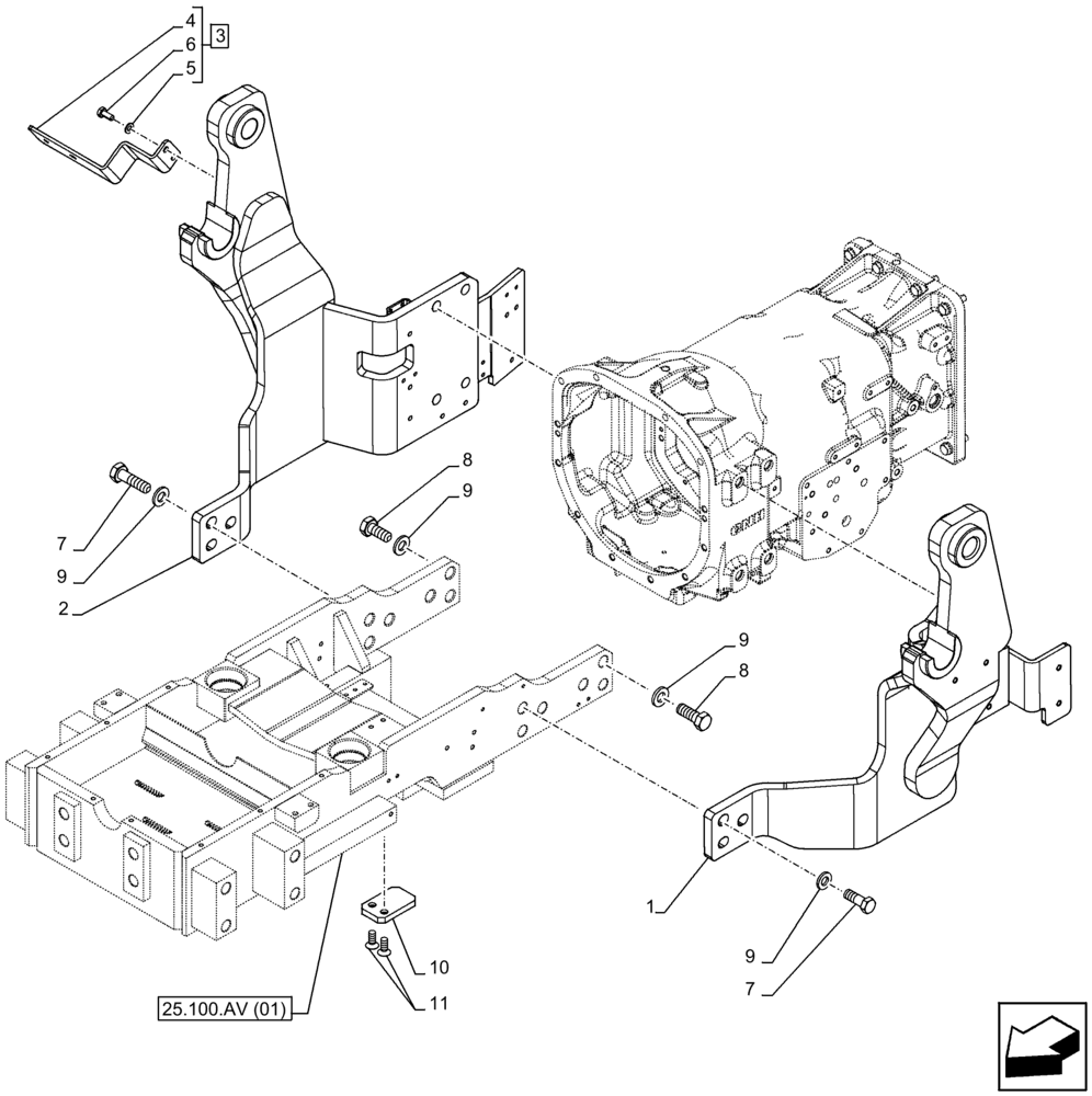 Схема запчастей Case IH FARMALL 115C - (82.100.AK[02]) - VAR - 337490, 338498, 334490, 335490, 336490, 336740, 336741, 336742, 336743, 336744, 336745, 336746, 336747 - LOADER, SIDE MEMBER (82) - FRONT LOADER & BUCKET