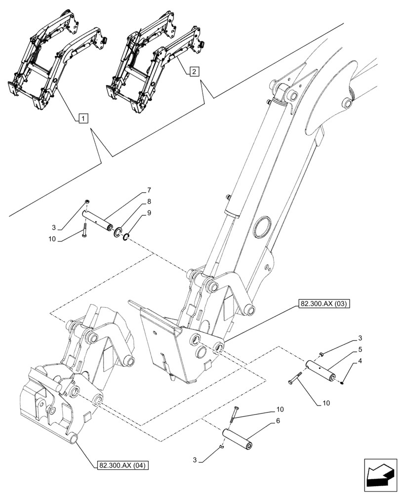 Схема запчастей Case IH FARMALL 95C - (82.300.AY[02]) - VAR - 334490, 336490, 336740, 336741, 336742, 336743, 335490, 337490, 336744, 336745, 336746, 336747 - LOADER BUCKET, PIN (82) - FRONT LOADER & BUCKET