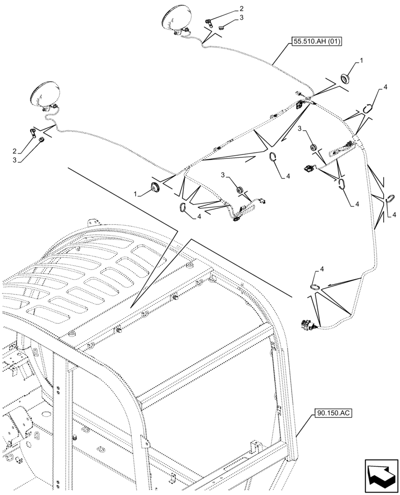 Схема запчастей Case IH FARMLIFT 635 - (55.510.AH[02]) - CAB ROOF, WIRE HARNESS, CLIP (55) - ELECTRICAL SYSTEMS