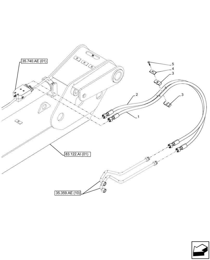 Схема запчастей Case IH FARMLIFT 935 - (35.740.AC) - BOOM CYLINDER LINE (9M) (35) - HYDRAULIC SYSTEMS