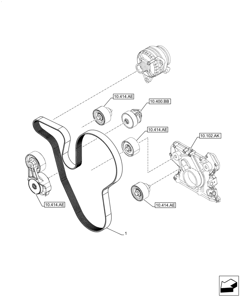 Схема запчастей Case IH F4HE96841 J102 - (10.414.BE) - BELT, 4088 (10) - ENGINE
