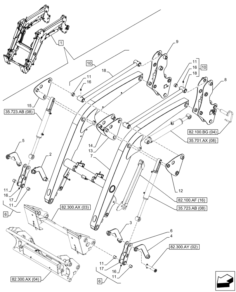 Схема запчастей Case IH FARMALL 95C - (82.100.AF[15]) - VAR - 336745, 336747 - LOADER ARM, ARM/LIFTING DEVICE (82) - FRONT LOADER & BUCKET