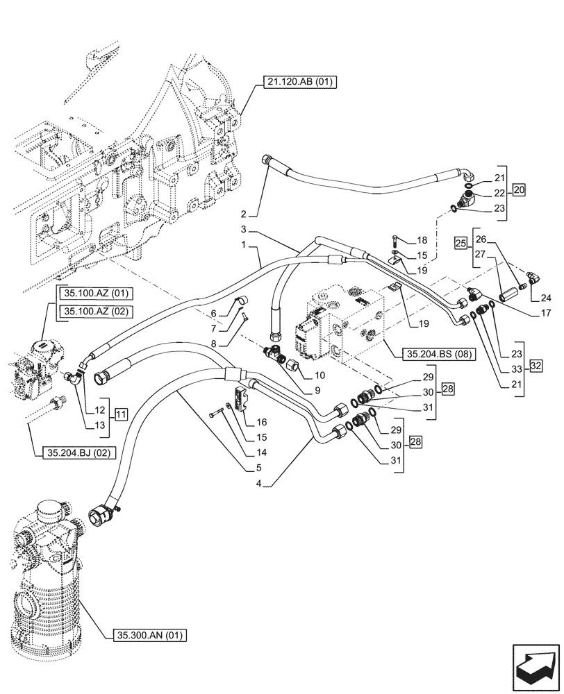 Схема запчастей Case IH PUMA 150 - (35.204.BS[10]) - VAR - 758066 - 3 ELECTRONIC MID MOUNTED VALVES, LINE (35) - HYDRAULIC SYSTEMS