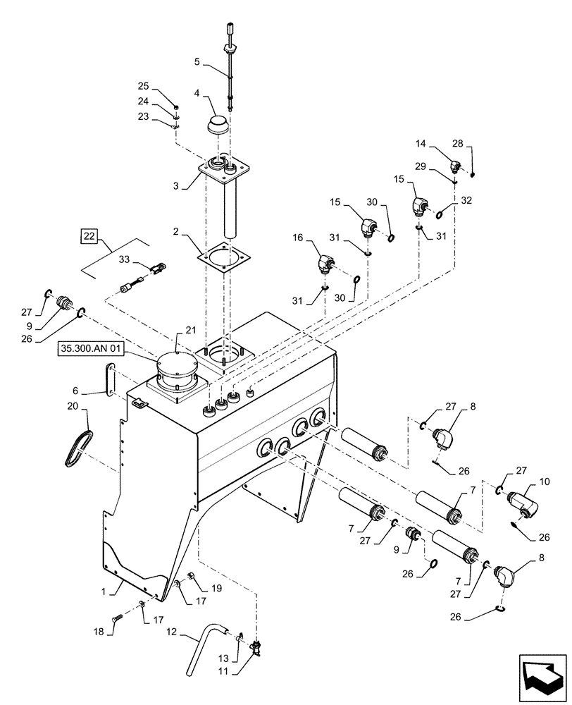 Схема запчастей Case IH PATRIOT 3240 - (35.300.AQ[01]) - HYDRAULIC FLUID RESERVOIR (35) - HYDRAULIC SYSTEMS