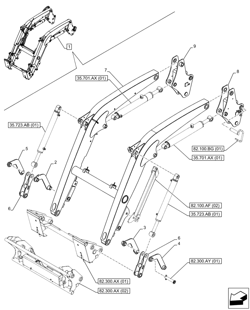 Схема запчастей Case IH FARMALL 105C - (82.100.AF[01]) - VAR - 333489, 335489, 336730, 336732 - LOADER ARM, ARM/LIFTING DEVICE (82) - FRONT LOADER & BUCKET