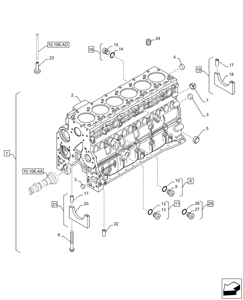 Схема запчастей Case IH F4HE96841 J102 - (10.001.AB[01]) - CRANKCASE, 4088 (10) - ENGINE