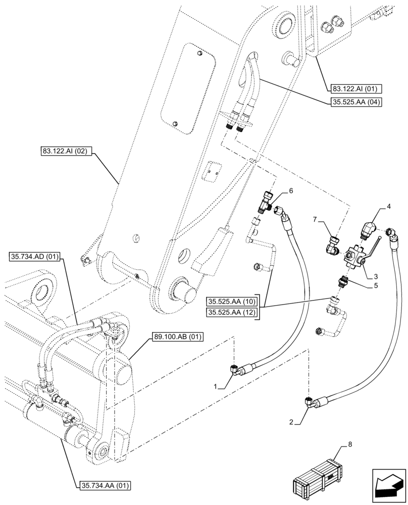 Схема запчастей Case IH FARMLIFT 735 - (35.525.AD[01]) - VAR - 749124 - QUICK COUPLER, VALVE, LINE (6 - 7M) (35) - HYDRAULIC SYSTEMS