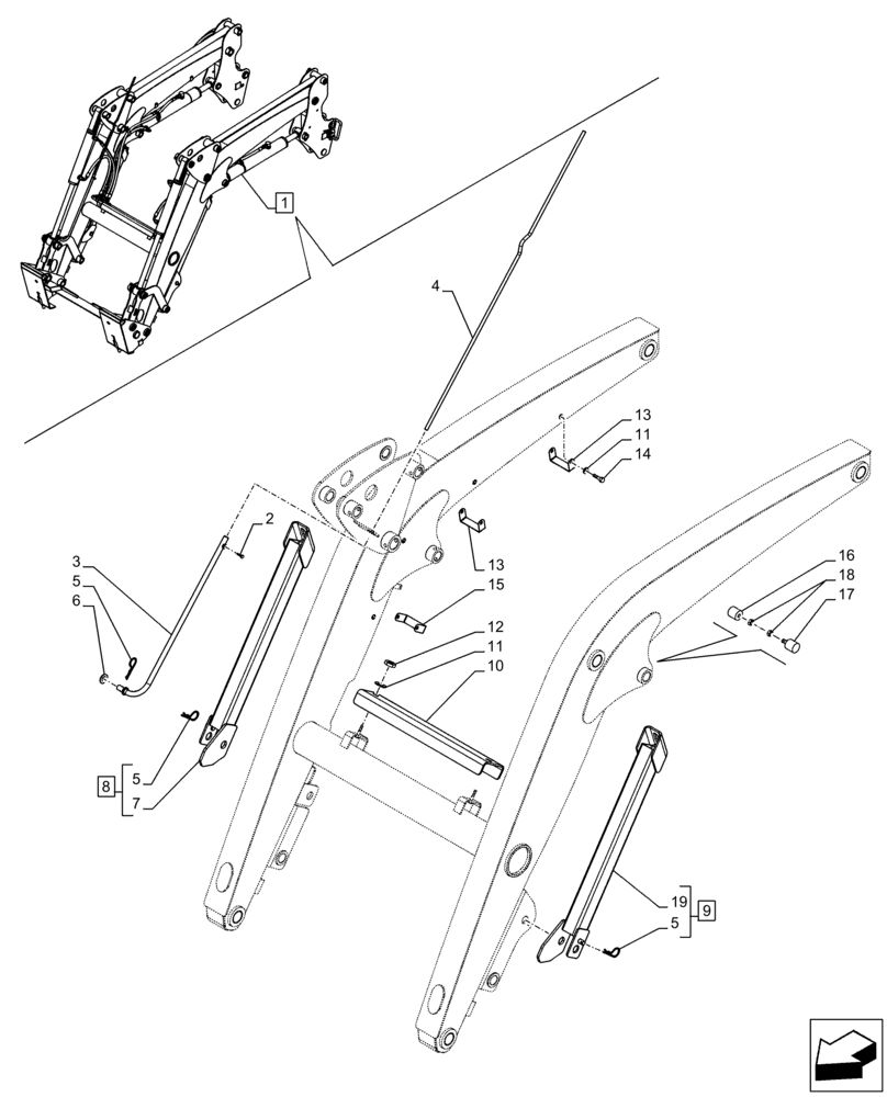 Схема запчастей Case IH FARMALL 105C - (82.100.AF[14]) - VAR - 335490, 337490, 336744, 336746 - LOADER ARM, LOCKING DEVICE, LEVEL INDICATOR (82) - FRONT LOADER & BUCKET