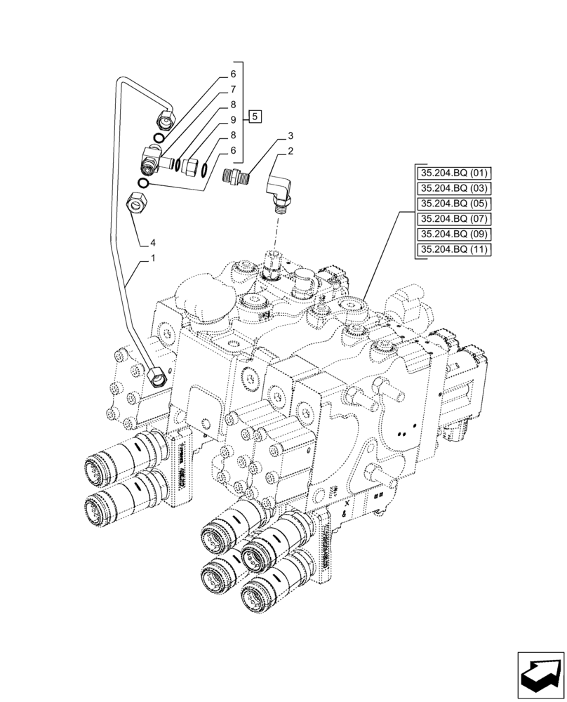 Схема запчастей Case IH PUMA 220 - (35.204.BJ[04]) - VAR - 758072, 758077, 758082 - REMOTE CONTROL VALVE (EHR), LINE (35) - HYDRAULIC SYSTEMS