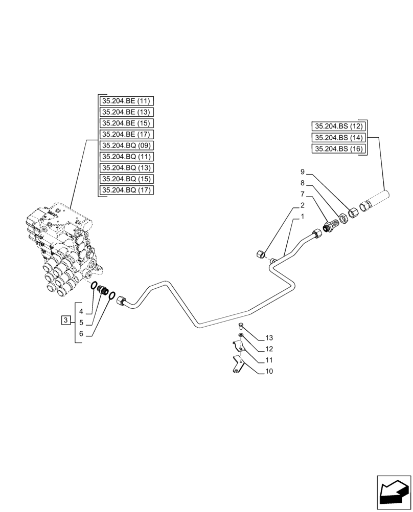 Схема запчастей Case IH PUMA 150 CVT - (35.204.BJ[05]) - VAR - 758045, 758046, 758064, 758065, 758066 - REMOTE CONTROL VALVE, LINE (35) - HYDRAULIC SYSTEMS