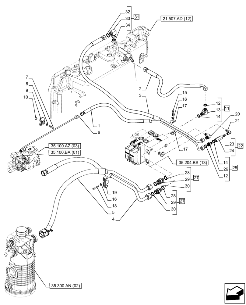 Схема запчастей Case IH PUMA 200 CVT - (35.204.BS[14]) - VAR - 758065 - 2 ELECTRONIC MID MOUNTED VALVES, LINE (35) - HYDRAULIC SYSTEMS