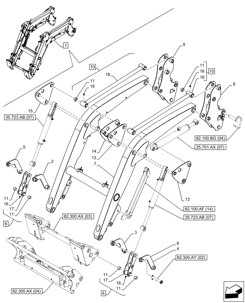 Схема запчастей Case IH FARMALL 85C - (82.100.AF[13]) - VAR - 335490, 337490, 336744, 336746 - LOADER ARM, ARM/LIFTING DEVICE (82) - FRONT LOADER & BUCKET