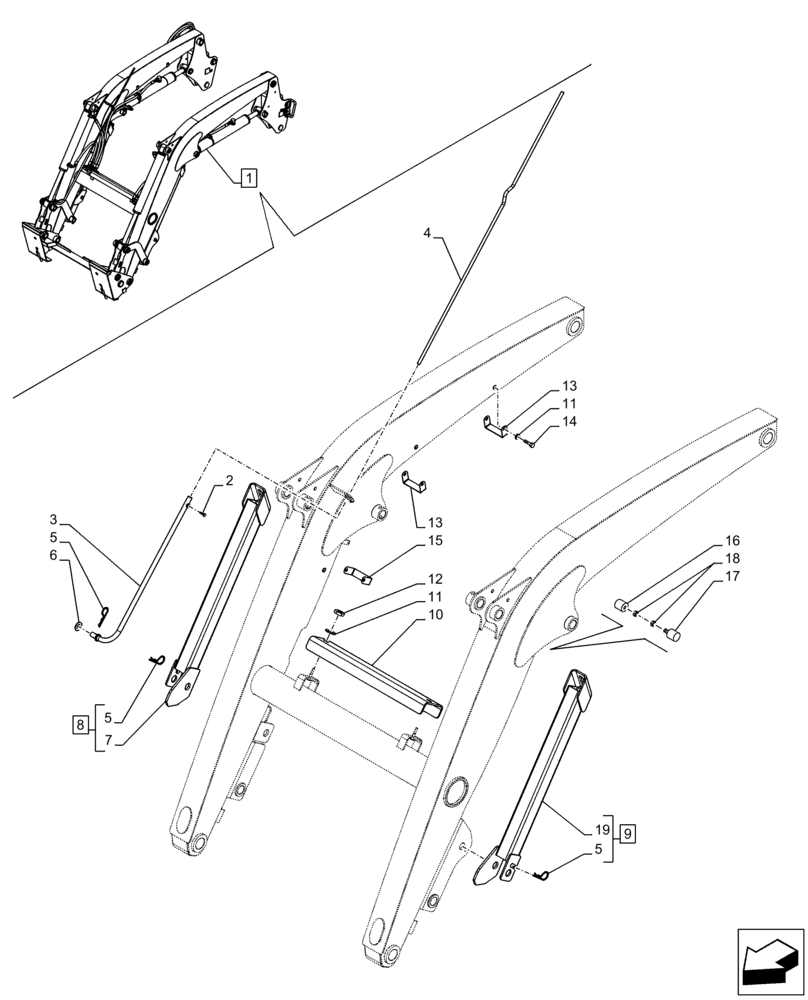 Схема запчастей Case IH FARMALL 105C - (82.100.AF[10]) - VAR - 334490, 336490, 336740, 336742 - LOADER ARM, LOCKING DEVICE, LEVEL INDICATOR (82) - FRONT LOADER & BUCKET