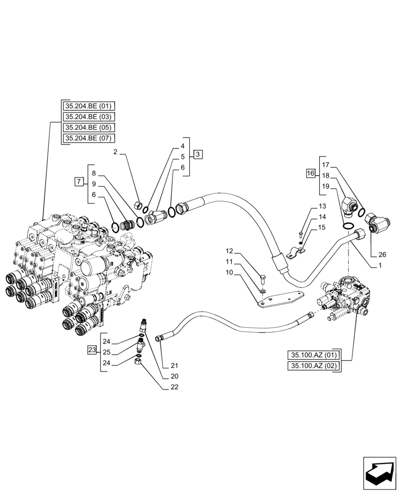 Схема запчастей Case IH PUMA 220 - (35.204.BJ[01]) - VAR - 758071, 758072, 758073, 758074, 758075, 758076, 758077, 758078, 758079, 758080, 758081, 758082, 758083 - REMOTE CONTROL VALVE (MHR), LINE (35) - HYDRAULIC SYSTEMS