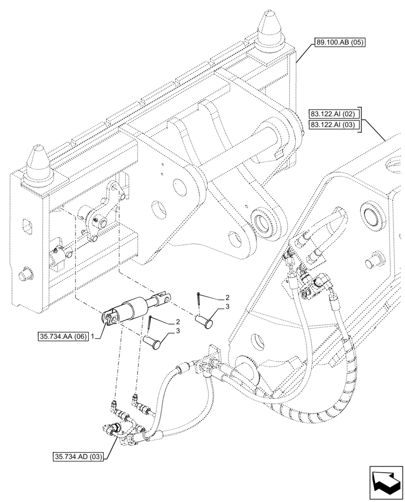Схема запчастей Case IH FARMLIFT 935 - (35.734.AA[05]) - VAR - 749485 - QUICK COUPLER, CYLINDER (35) - HYDRAULIC SYSTEMS