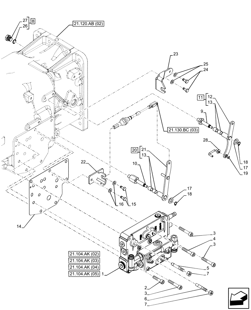 Схема запчастей Case IH FARMALL 115C - (21.104.AK[01]) - VAR - 330276, 334176 - TRANSMISSION, PRESSURE CONTROL VALVE (21) - TRANSMISSION