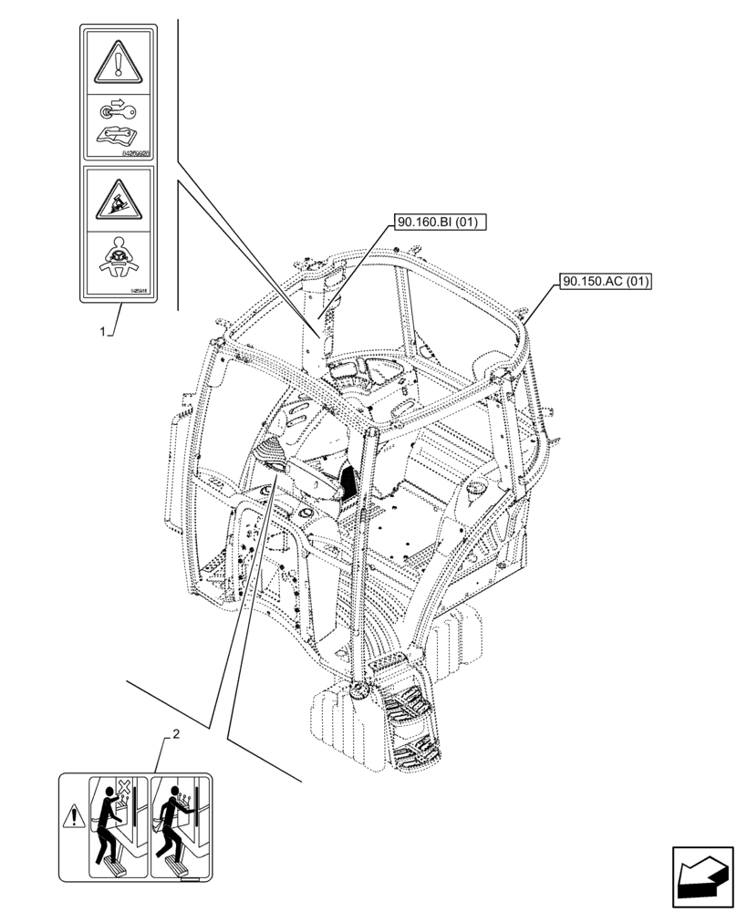 Схема запчастей Case IH FARMALL 85C - (90.108.AC[21]) - VAR - 334255, 334256, 334257 - WARNING DECAL, CAB (90) - PLATFORM, CAB, BODYWORK AND DECALS