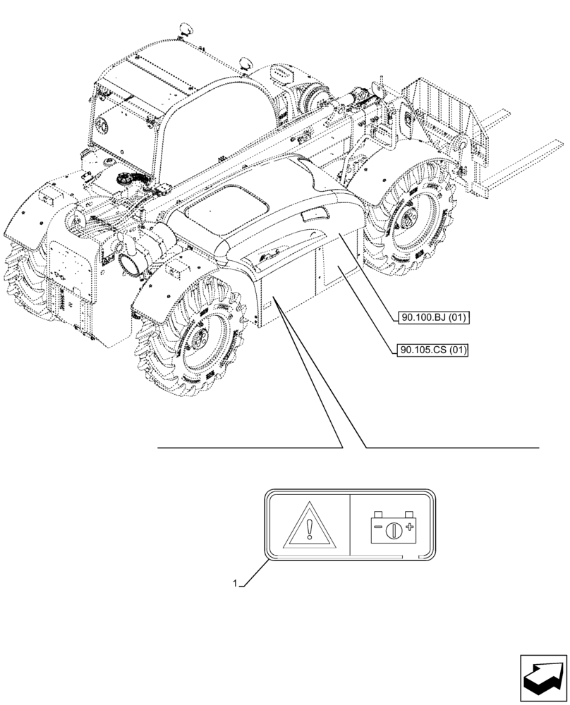 Схема запчастей Case IH FARMLIFT 735 - (90.108.AC[07]) - WARNING DECAL, HOOD (90) - PLATFORM, CAB, BODYWORK AND DECALS