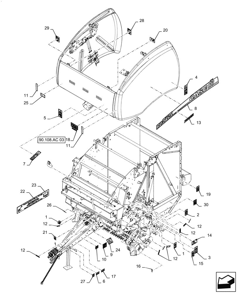 Схема запчастей Case IH RB565 - (90.108.AC[02]) - DECALS, SAFETY AND INFORMATION, LH (90) - PLATFORM, CAB, BODYWORK AND DECALS