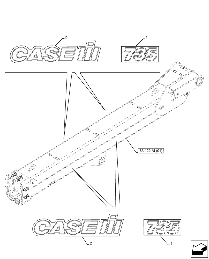 Схема запчастей Case IH FARMLIFT 735 - (90.108.AB[04]) - DECALS, BOOM (7M) (90) - PLATFORM, CAB, BODYWORK AND DECALS