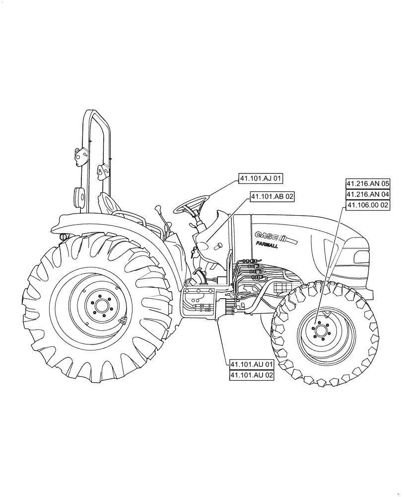 Схема запчастей Case IH FARMALL 50C - (00.000.41[02]) - PICTORIAL INDEX - STEERING, FARMALL 40C, 50C (00) - GENERAL & PICTORIAL INDEX