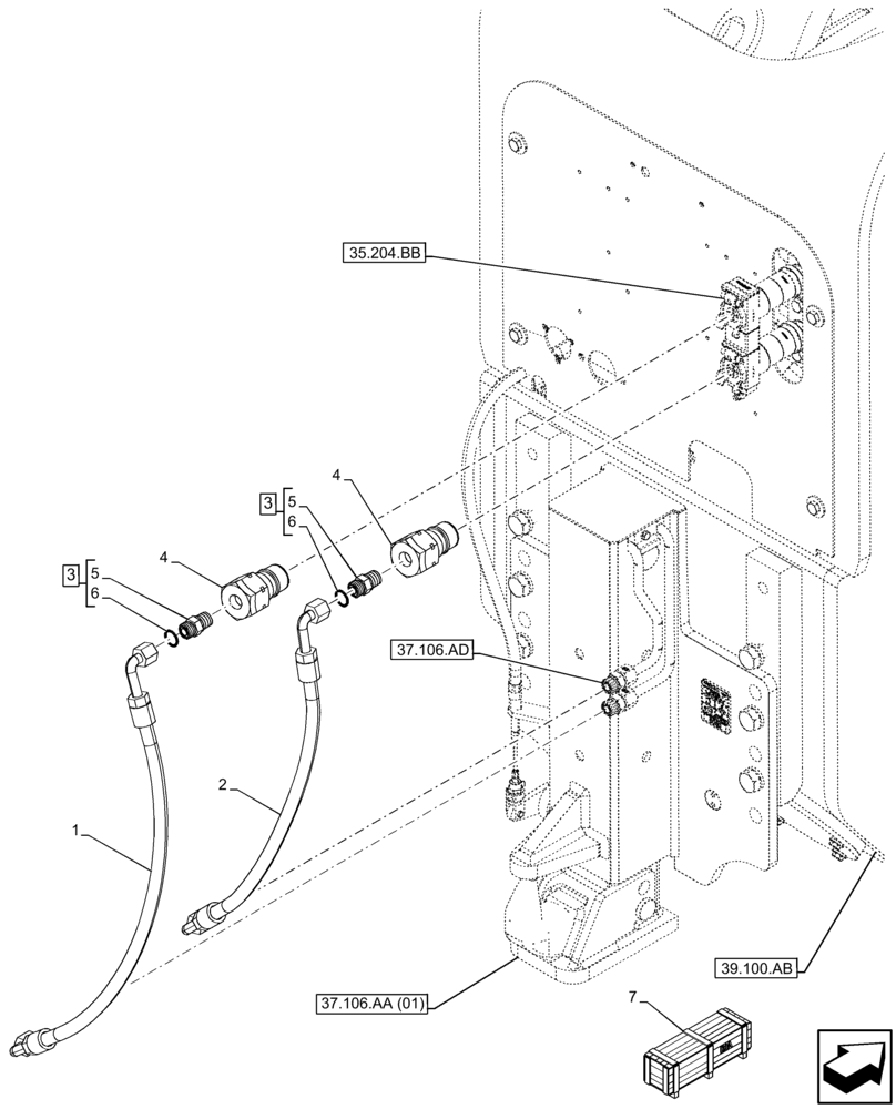 Схема запчастей Case IH FARMLIFT 935 - (37.106.AB) - VAR - 749497 - AUTOMATIC HITCH, HYDRAULIC LINE, CYLINDER (37) - HITCHES, DRAWBARS & IMPLEMENT COUPLINGS