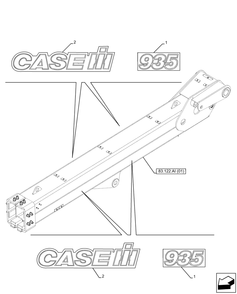 Схема запчастей Case IH FARMLIFT 935 - (90.108.AB[04]) - DECALS, BOOM (9M) (90) - PLATFORM, CAB, BODYWORK AND DECALS