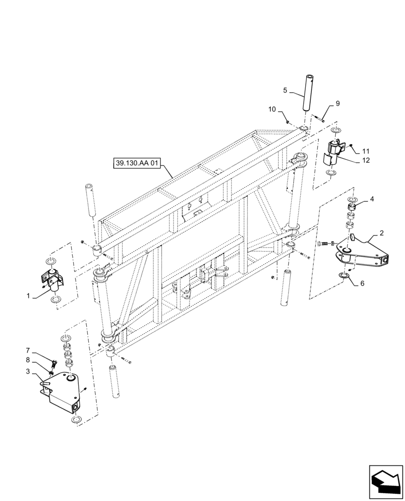 Схема запчастей Case IH PATRIOT 4440 - (39.130.AB[01]) - MAST PIVOT ASSEMBLY, 90/100 (39) - FRAMES AND BALLASTING