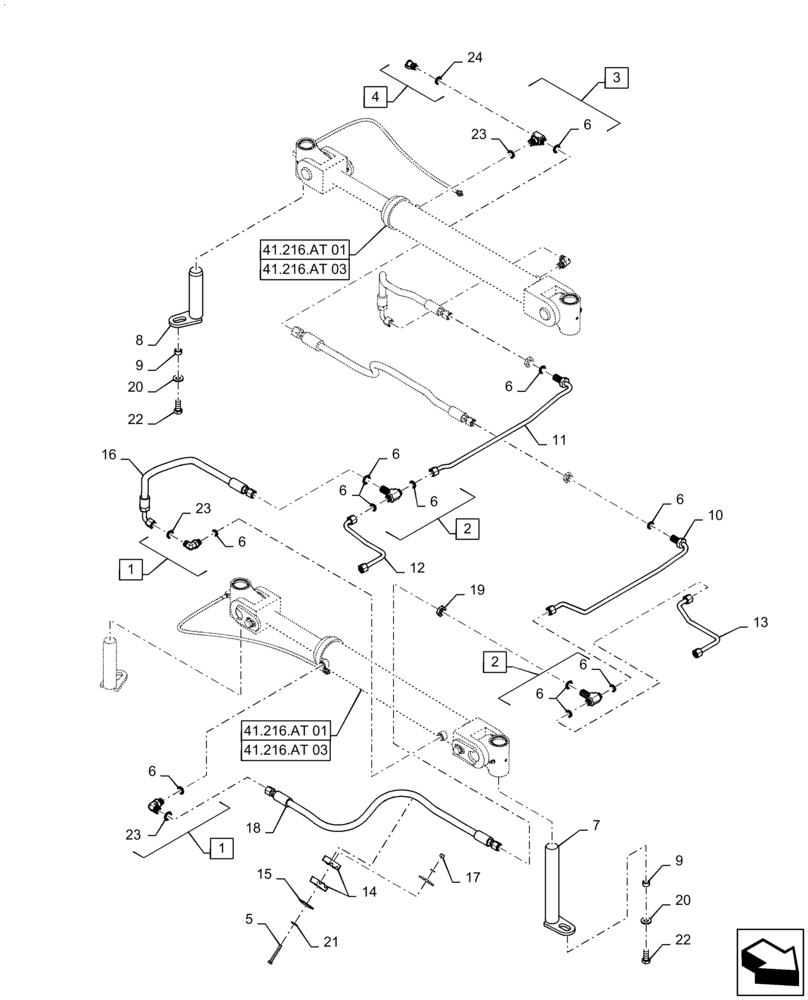 Схема запчастей Case IH STEIGER 500 - (41.216.AV[01]) - STEERING CYLINDER HYD. LINE, BSN ZFF308000 (41) - STEERING