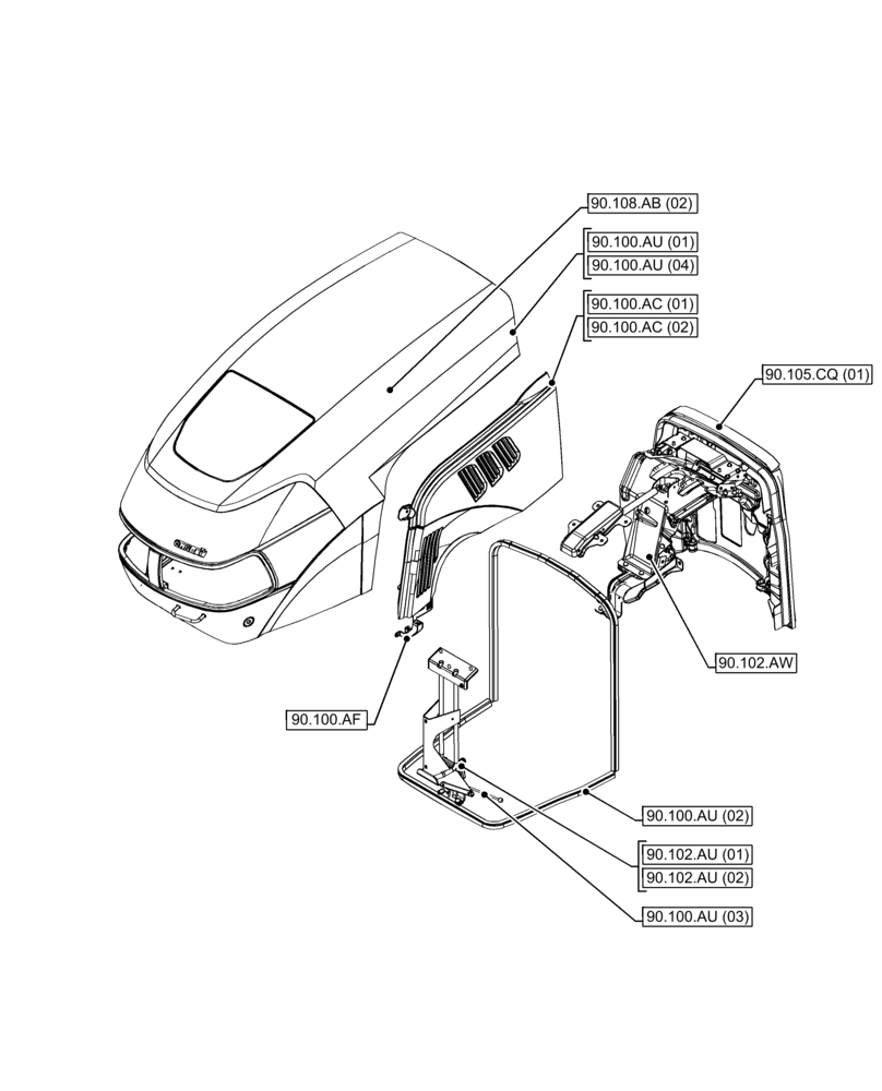 Схема запчастей Case IH FARMALL 115C - (00.000.90[06]) - PICTORIAL INDEX - PLATFORM, CAB, BODYWORK AND DECALS (00) - GENERAL & PICTORIAL INDEX