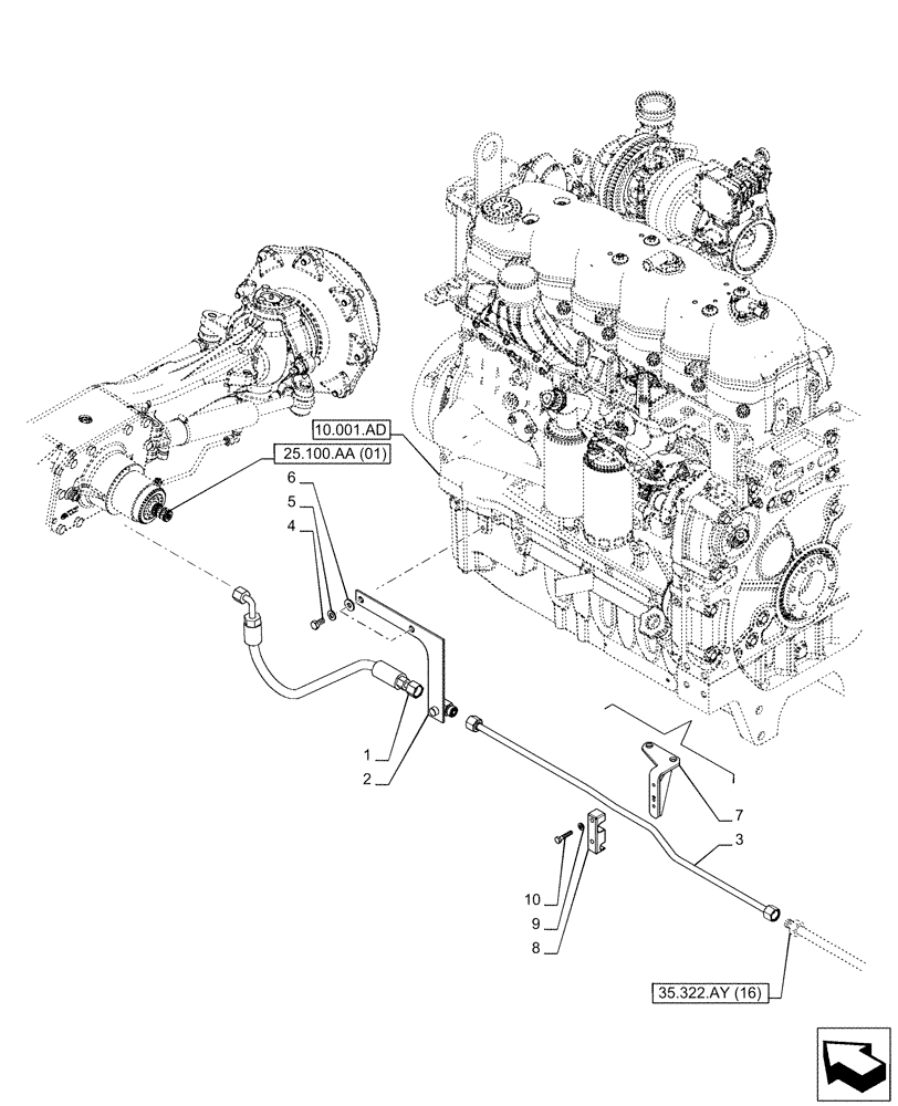 Схема запчастей Case IH PUMA 165 CVT - (25.102.AT[02]) - VAR - 391156 - 4WD FRONT AXLE, DIFFERENTIAL LOCK, LINE (25) - FRONT AXLE SYSTEM