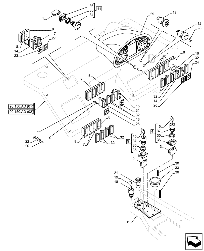 Схема запчастей Case IH FARMLIFT 525 - (55.408.CM) - INSTRUMENT CLUSTER (55) - ELECTRICAL SYSTEMS