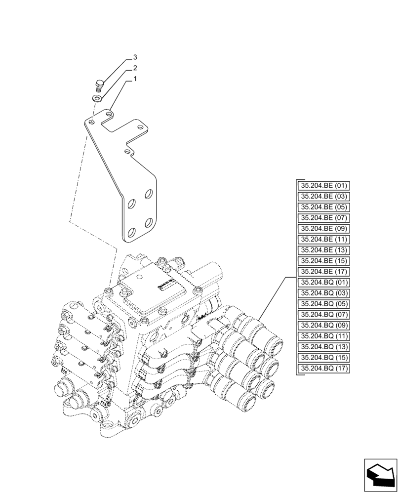 Схема запчастей Case IH PUMA 165 - (35.204.BE[29]) - VAR - 391155, 758037, 758040 - REMOTE CONTROL VALVE, BRACKET (STOWAGE) (35) - HYDRAULIC SYSTEMS