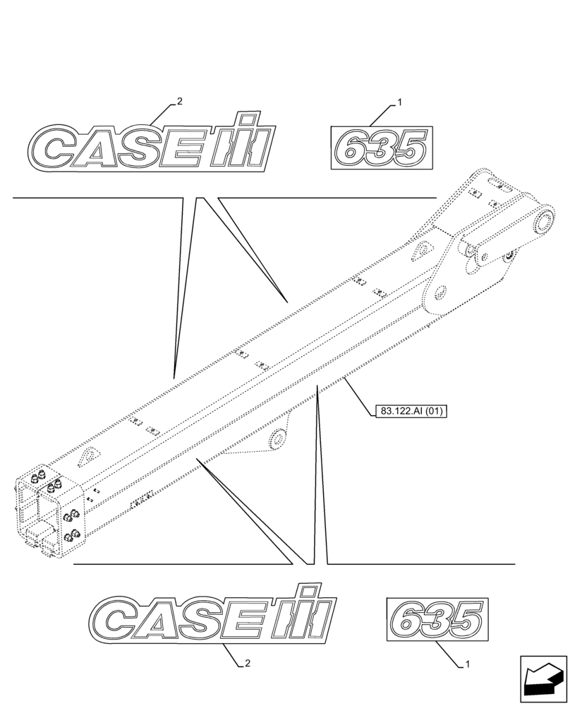 Схема запчастей Case IH FARMLIFT 635 - (90.108.AB[04]) - DECALS, BOOM (6M) (90) - PLATFORM, CAB, BODYWORK AND DECALS