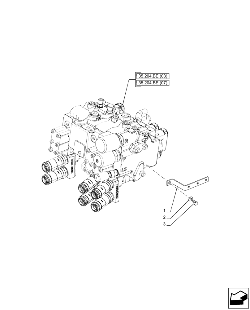 Схема запчастей Case IH PUMA 185 - (35.204.AX[03]) - VAR - 391164, 758058 - POWER BEYOND VALVE, BRACKET (35) - HYDRAULIC SYSTEMS