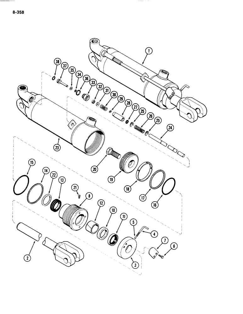 Схема запчастей Case IH 4494 - (8-358) - REMOTE HYDRAULIC CYLINDER ASSEMBLY, 4 INCH (102 MM) BORE X 8 INCH (203 MM) STROKE (08) - HYDRAULICS