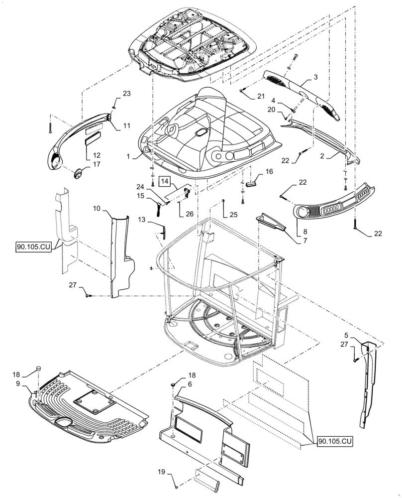 Схема запчастей Case IH WD2504 - (90.160.AX[01]) - CAB INTERIOR TRIM (90) - PLATFORM, CAB, BODYWORK AND DECALS