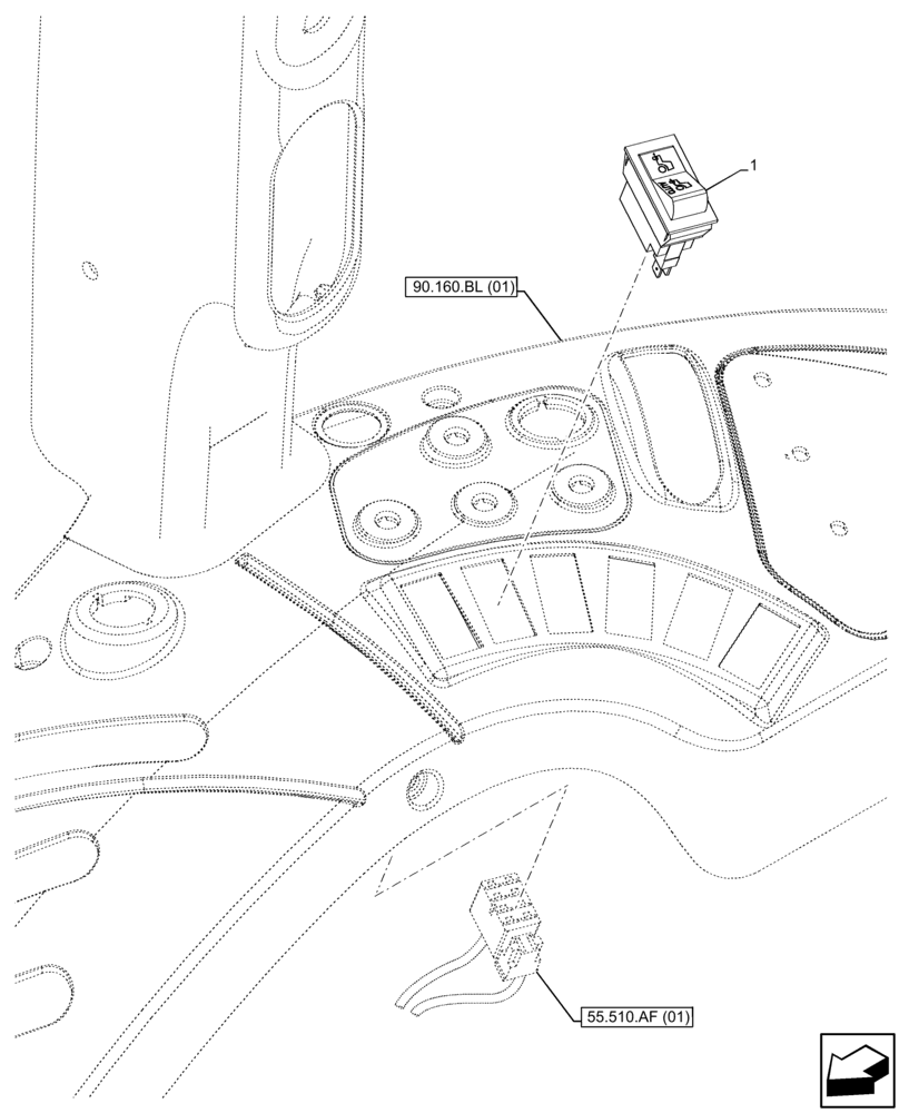 Схема запчастей Case IH FARMALL 115C - (55.040.AH[01]) - VAR - 337323, 744580, 744581, 744990 - WARNING, INDICATOR, SWITCH, FWD, ROPS, W/O CAB (55) - ELECTRICAL SYSTEMS