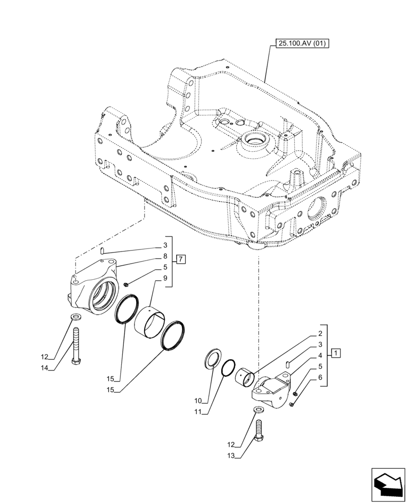 Схема запчастей Case IH PUMA 150 - (25.100.AV[04]) - VAR - 391156 - FRONT AXLE SUPPORT, TRUNNION (25) - FRONT AXLE SYSTEM