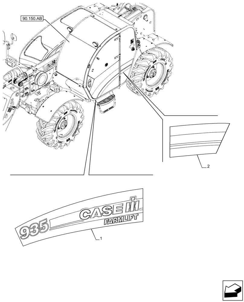 Схема запчастей Case IH FARMLIFT 935 - (90.108.AB[02]) - DECALS, CAB (9M) (90) - PLATFORM, CAB, BODYWORK AND DECALS