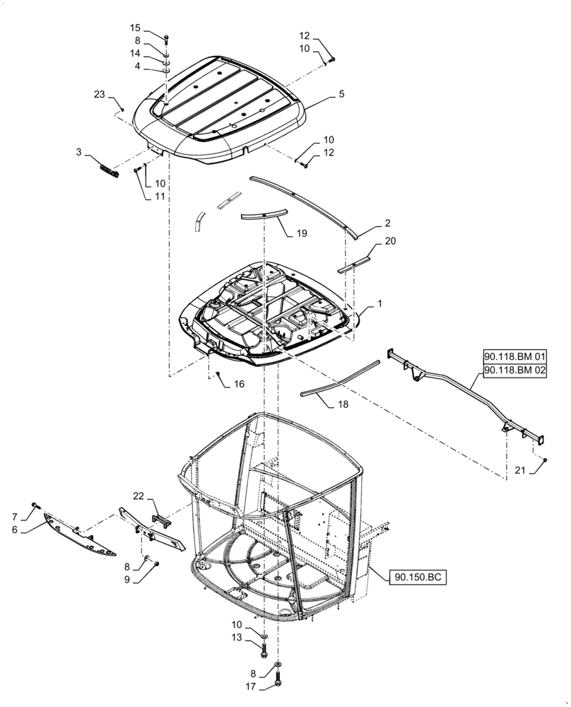 Схема запчастей Case IH WD1904 - (90.150.BH) - ROOF, ROOF LINING (90) - PLATFORM, CAB, BODYWORK AND DECALS