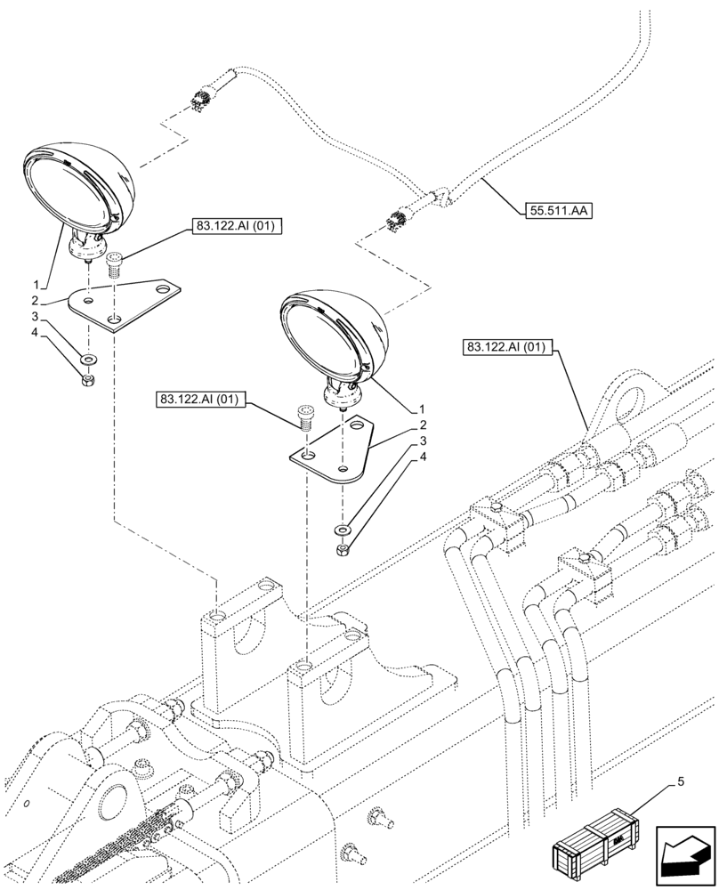 Схема запчастей Case IH FARMLIFT 935 - (55.404.BS[03]) - VAR - 749086 - WORKING LIGHT, BOOM (9M) (55) - ELECTRICAL SYSTEMS